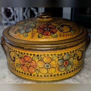 Vintage Clay Pottery Crock Pot Bowl Lidded RUSTICA LISBON PORTUGAL 50's 60's A+
